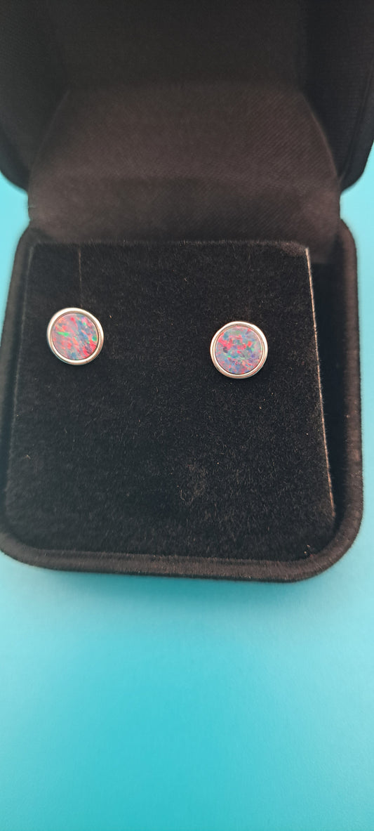 Natural Australian Doublet Opal Earring