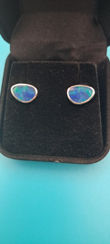 Natural Australian Doublet Opal Earring